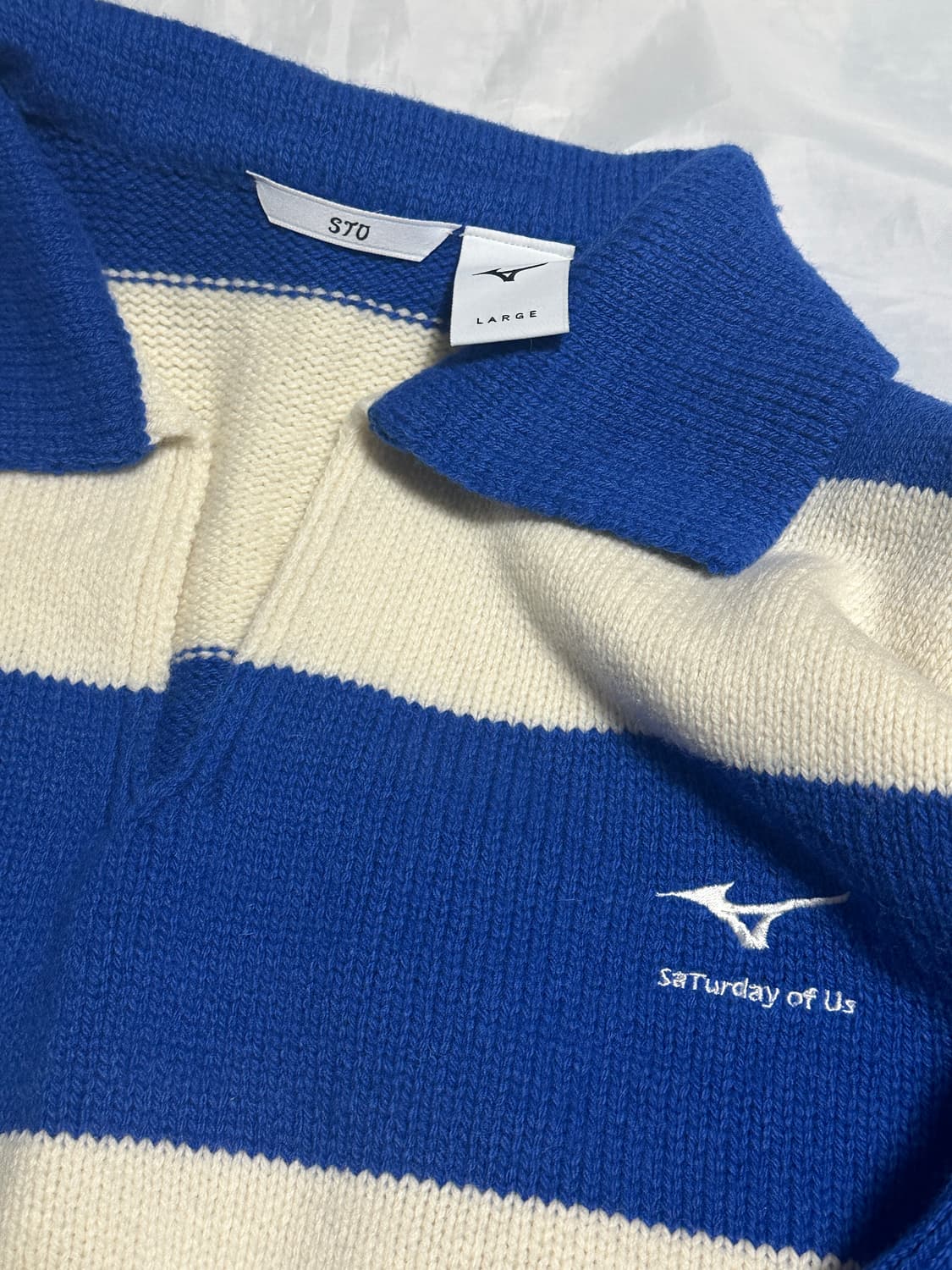 STU 미즈노 엠브로더리 스트라이프 카라 니트 L size 상품이미지3