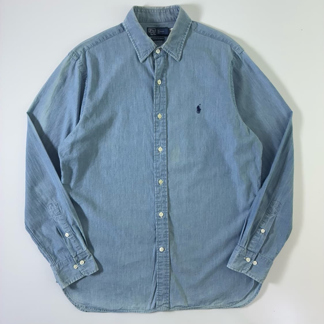 Polo  폴로 랄프로렌 자수 코튼 클래식핏 인디고 샴브레이 셔츠 상품이미지1