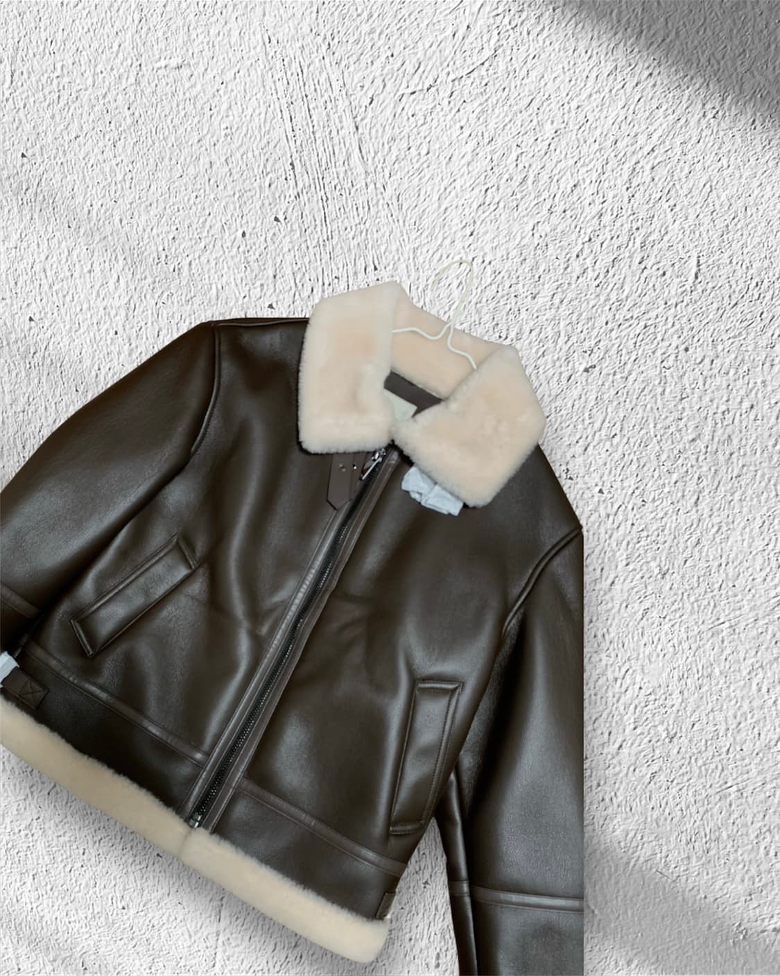 celeb shop 셀렙샵 브라운 퍼 무스탕 하프코트 상품이미지2