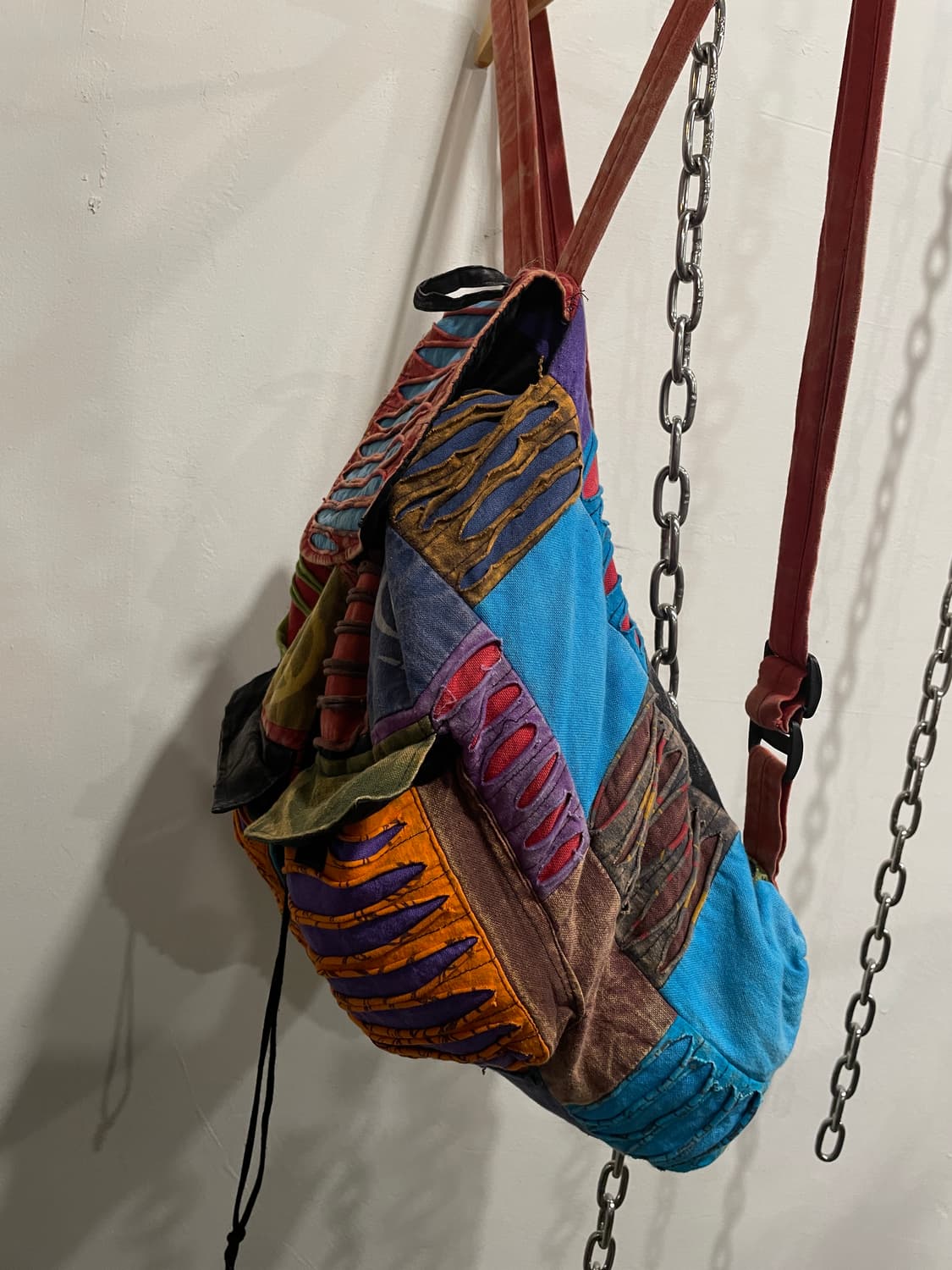 피스 다색 패치워크 그런지 워싱 나무단추 백팩 히피 모리 상품이미지4