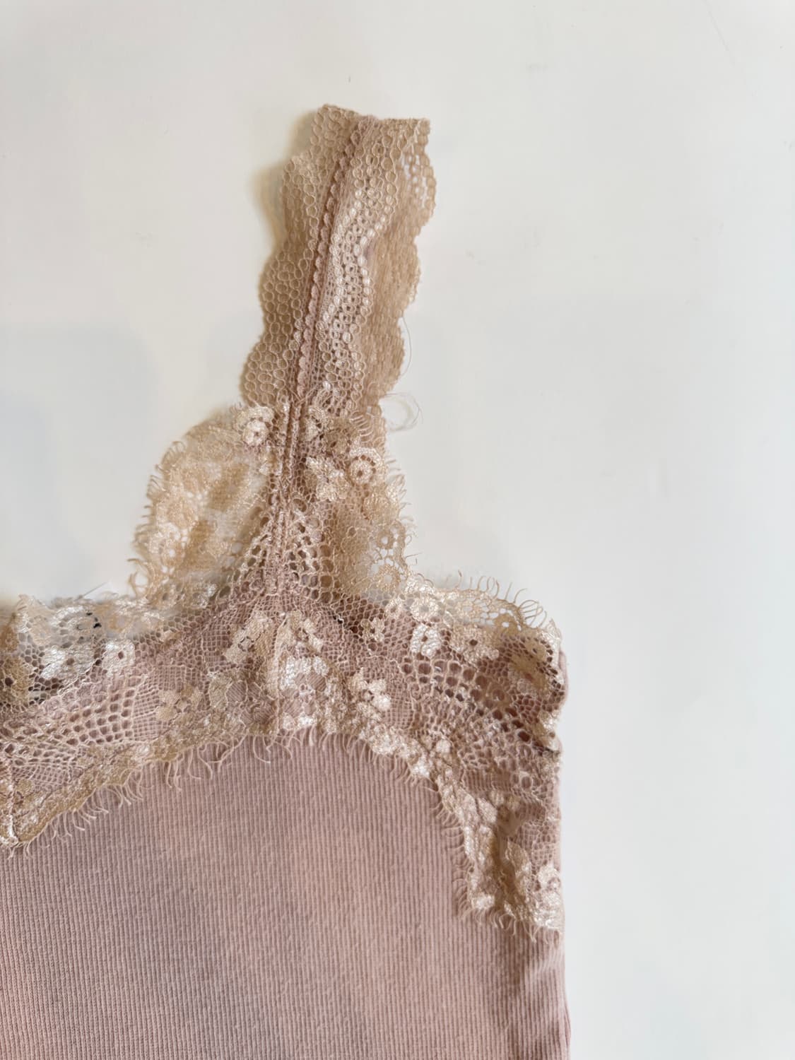 Pink Beige Lace-Strap Ribbed Tank Top  상품이미지2