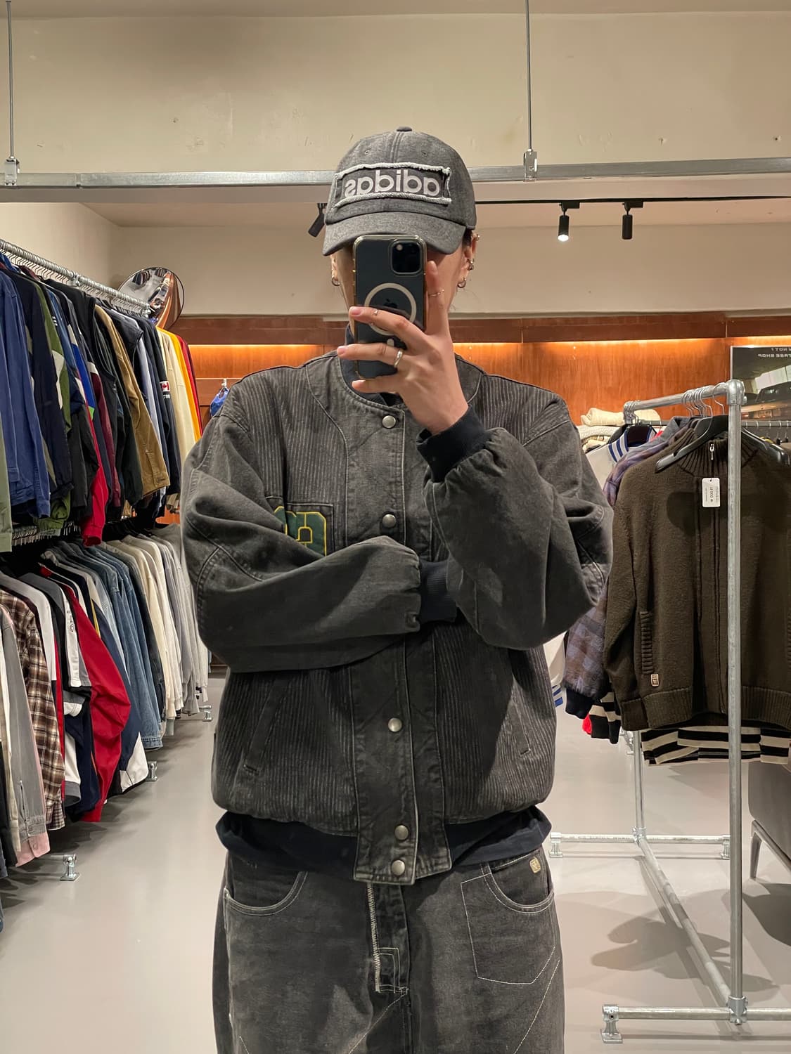 빈티지 흑청 데님 바시티 자켓   상품이미지2