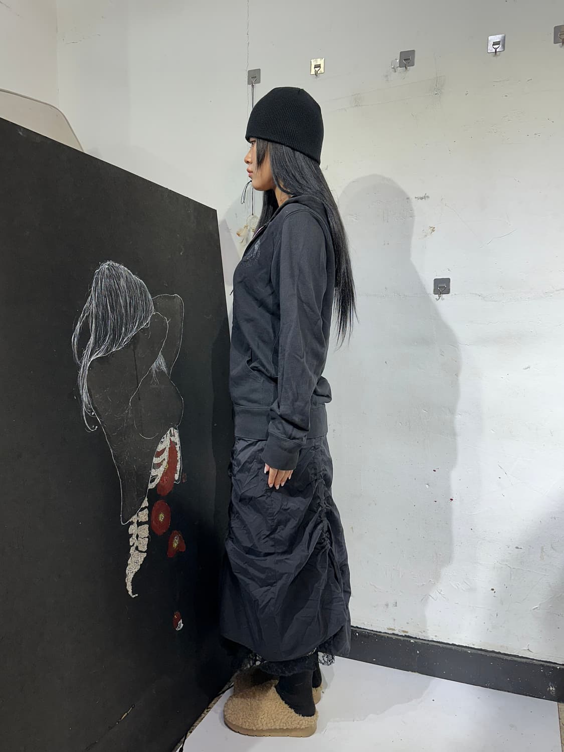 디젤 고딕 프린팅 오버핏 블랙 후드집업 져지 S 상품이미지2