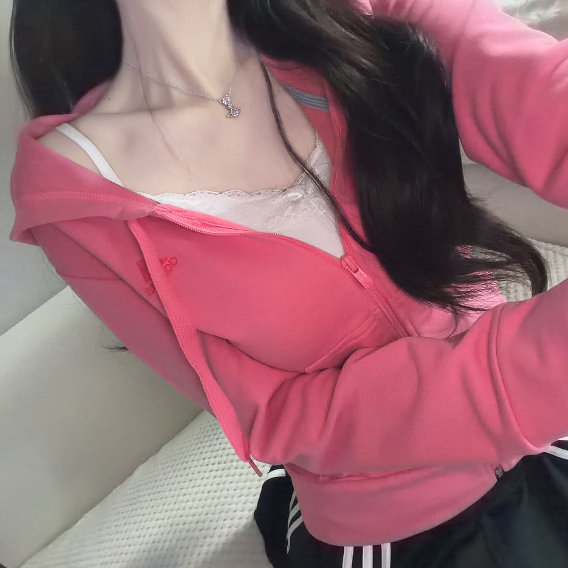 아디다스 핫핑크 레드라인 딱붙핏 후드집업 90 상품이미지2