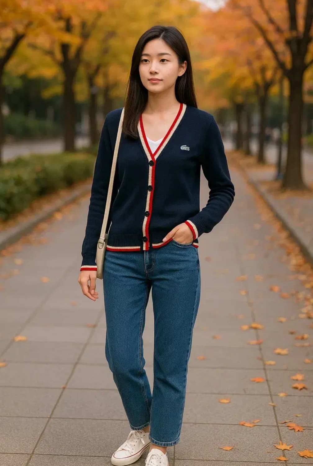 라코스테 배색 브이넥 니트 가디건  상품이미지1