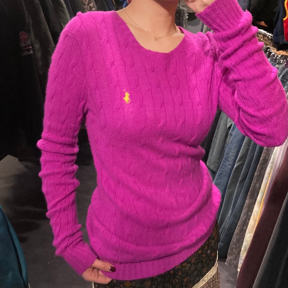 [IM] 폴로 랄프로렌 마젠타 핑크 브이넥 케이블 니트 상품이미지3