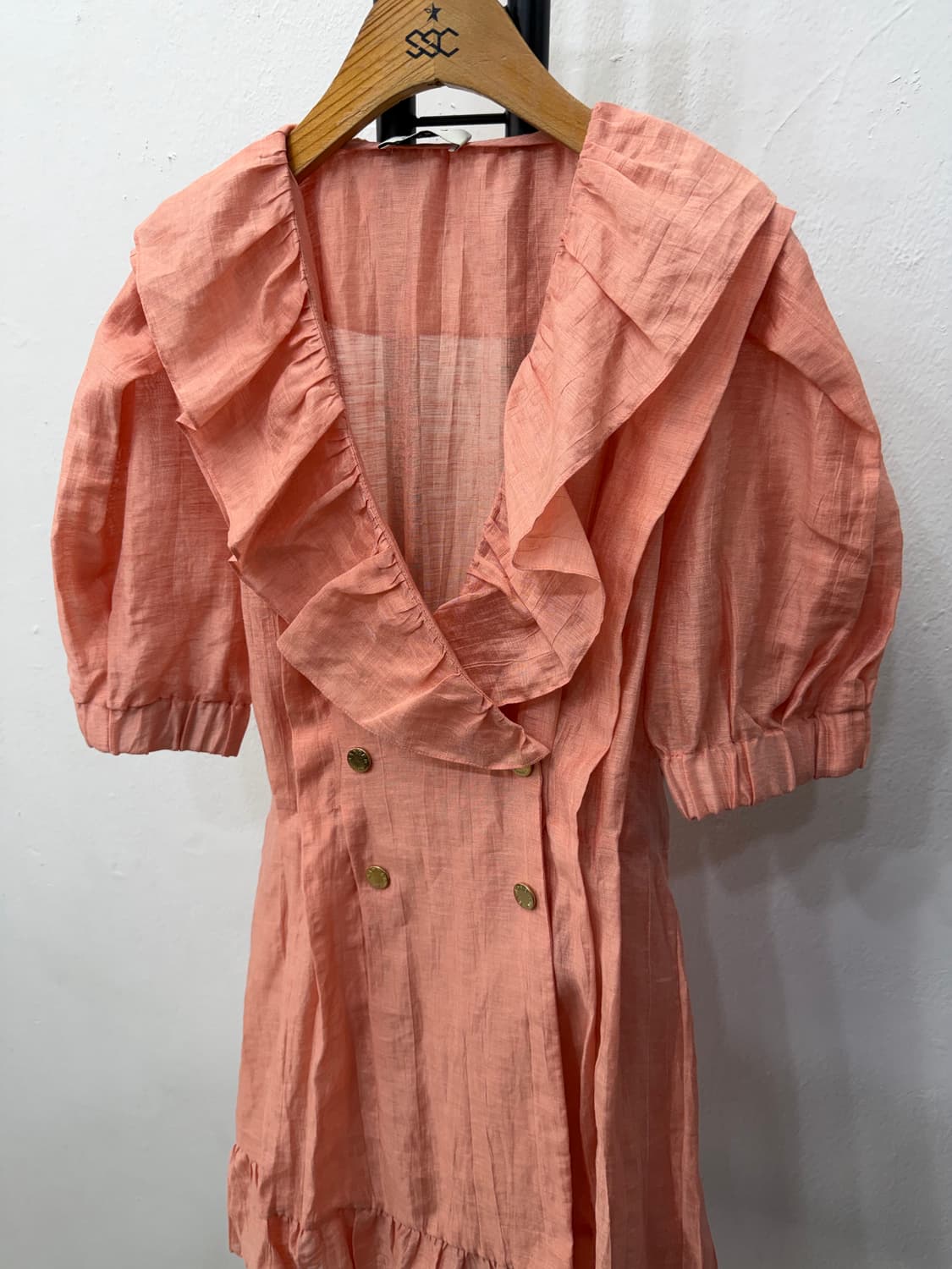 정품) 산드로 여성 프릴 핑크 원피스 셔링 퍼프 블라우스 36 상품이미지2