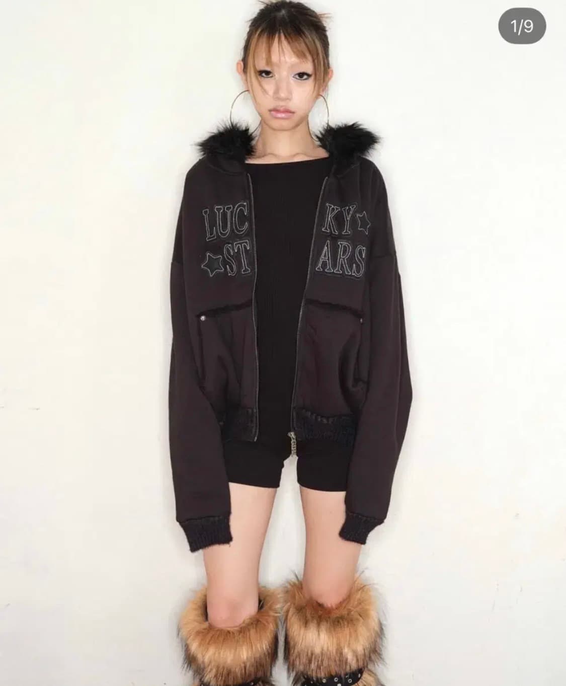 Expired Girl 보아털 후드 집업 블랙 상품이미지3