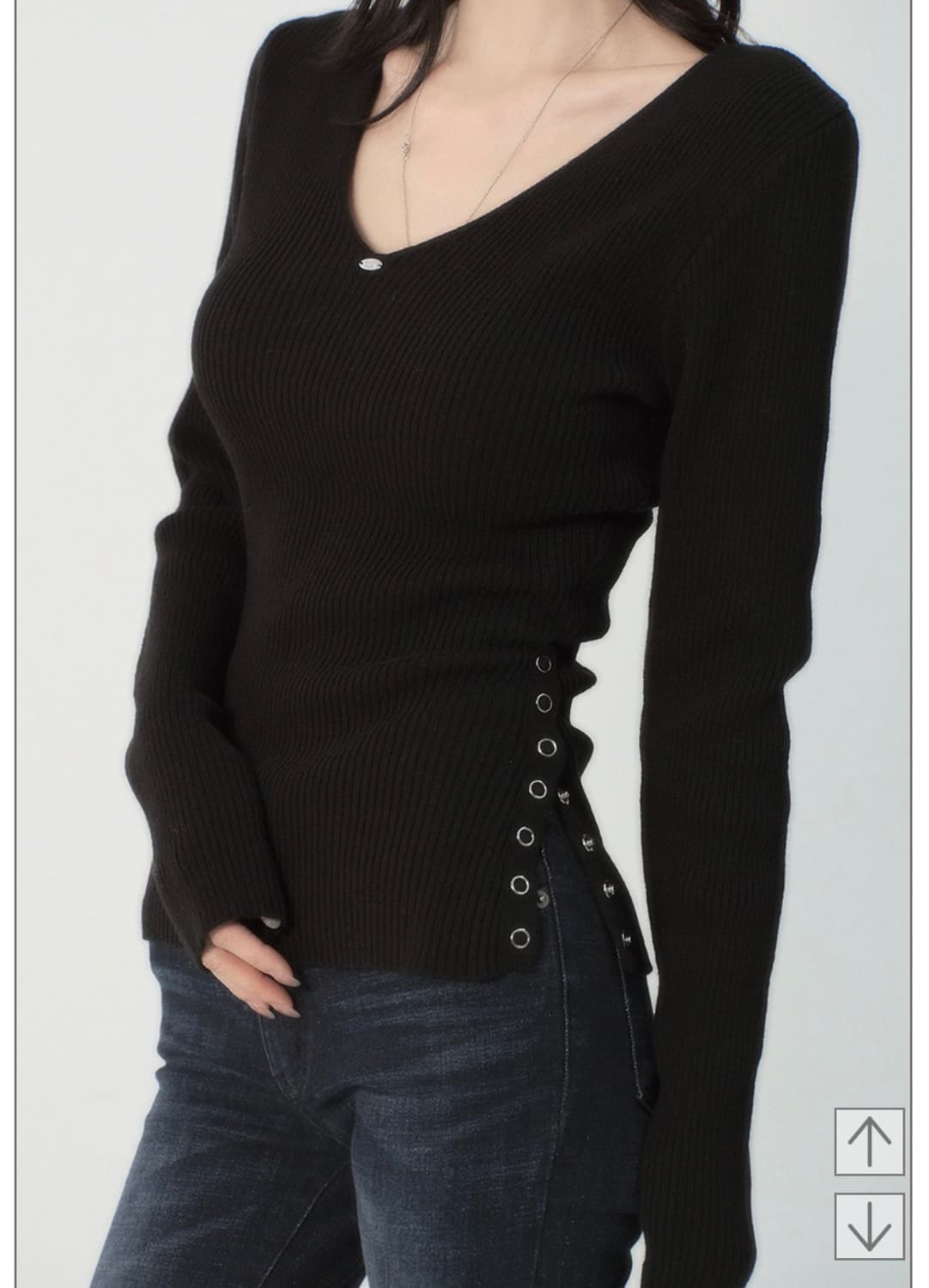 페일제이드 니트 Side Slit V-Neck Ribbed Knit T 상품이미지2