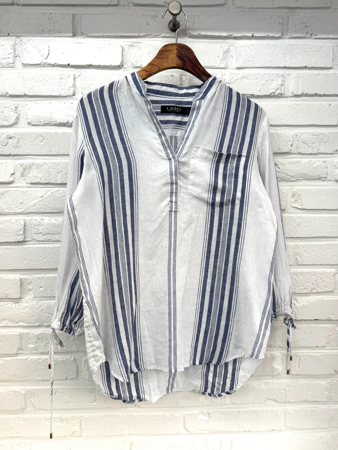 로렌랄프로렌 블루화이트 스트라이프 린넨 셔츠 상품이미지3