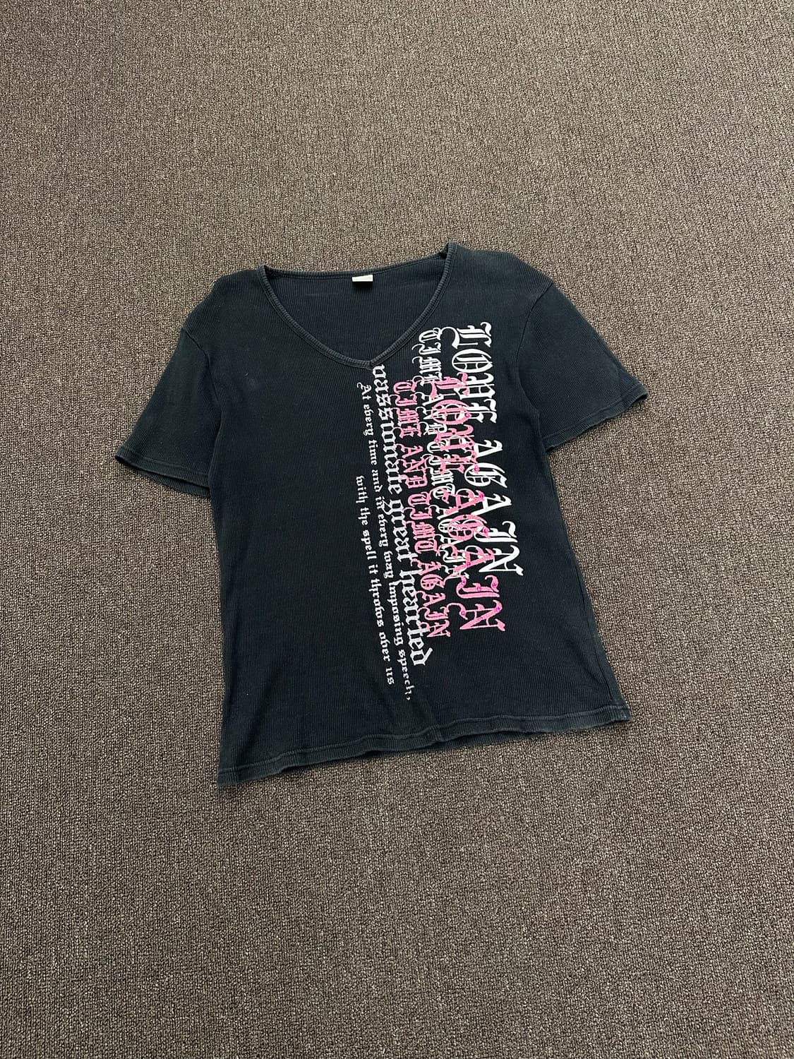 L)Japanese vintage 여성 핑크 레터링 골지 반팔 상품이미지2