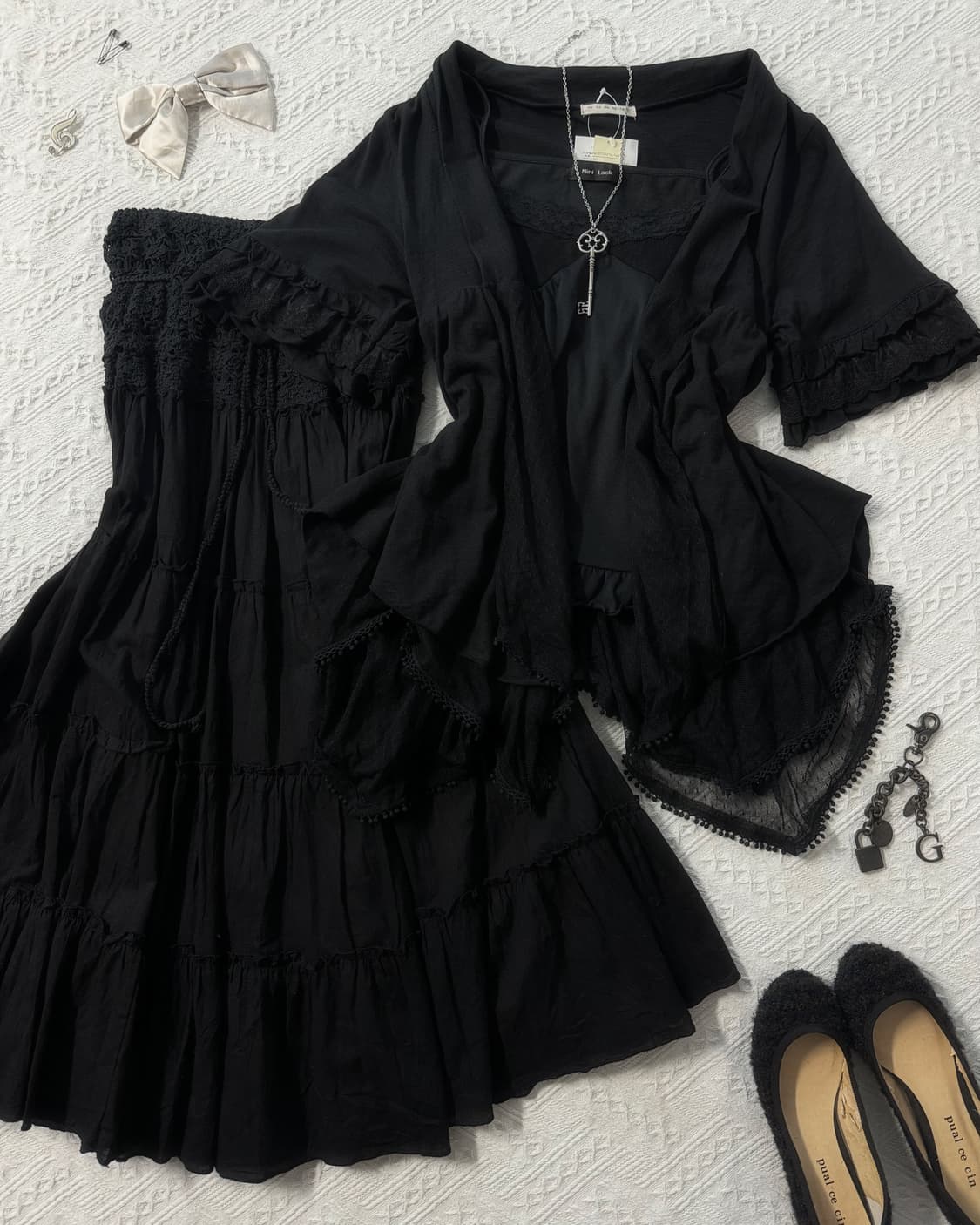 미니 도트 패턴 레이스 레이어드 스커트 3pcs SET 상품이미지1