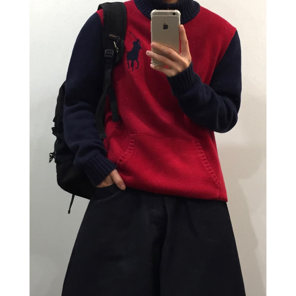 Polo 폴로 랄프로렌 빅포니 배색 니트 반집업 상품이미지1
