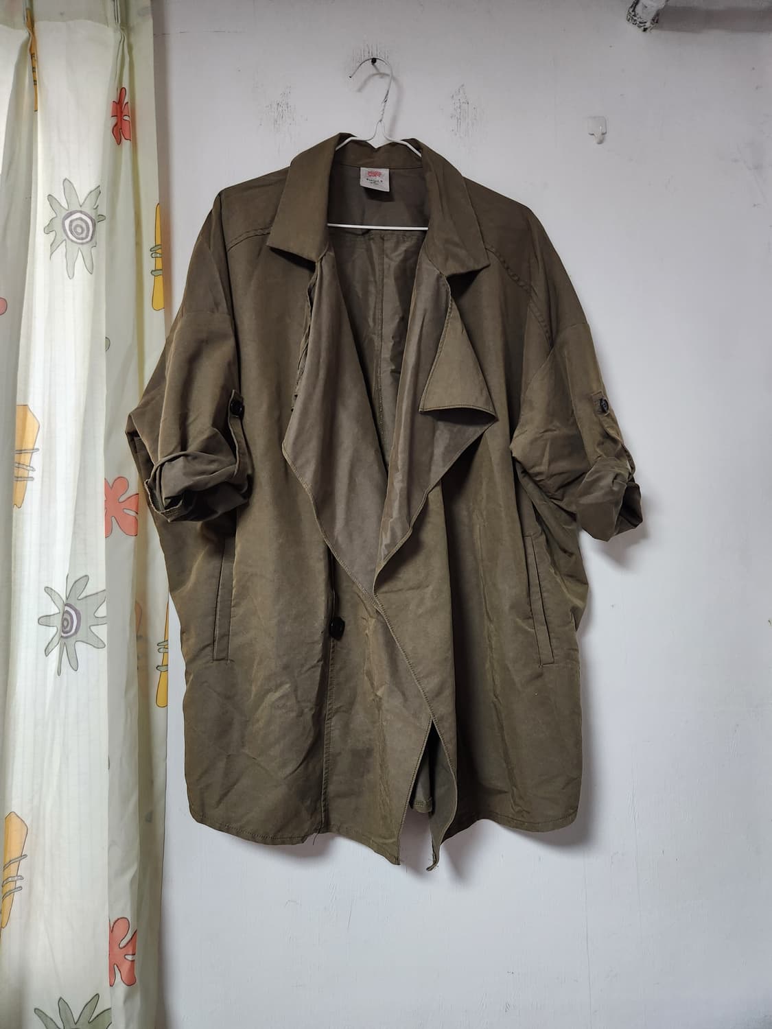카키색 칠부 소매 롤업 트렌치 코트 F 상품이미지1