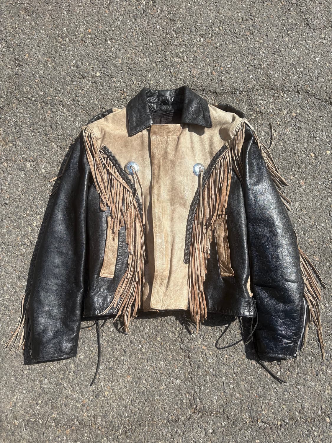 80s USA 웨스턴  프린지 가죽자켓 M 상품이미지1