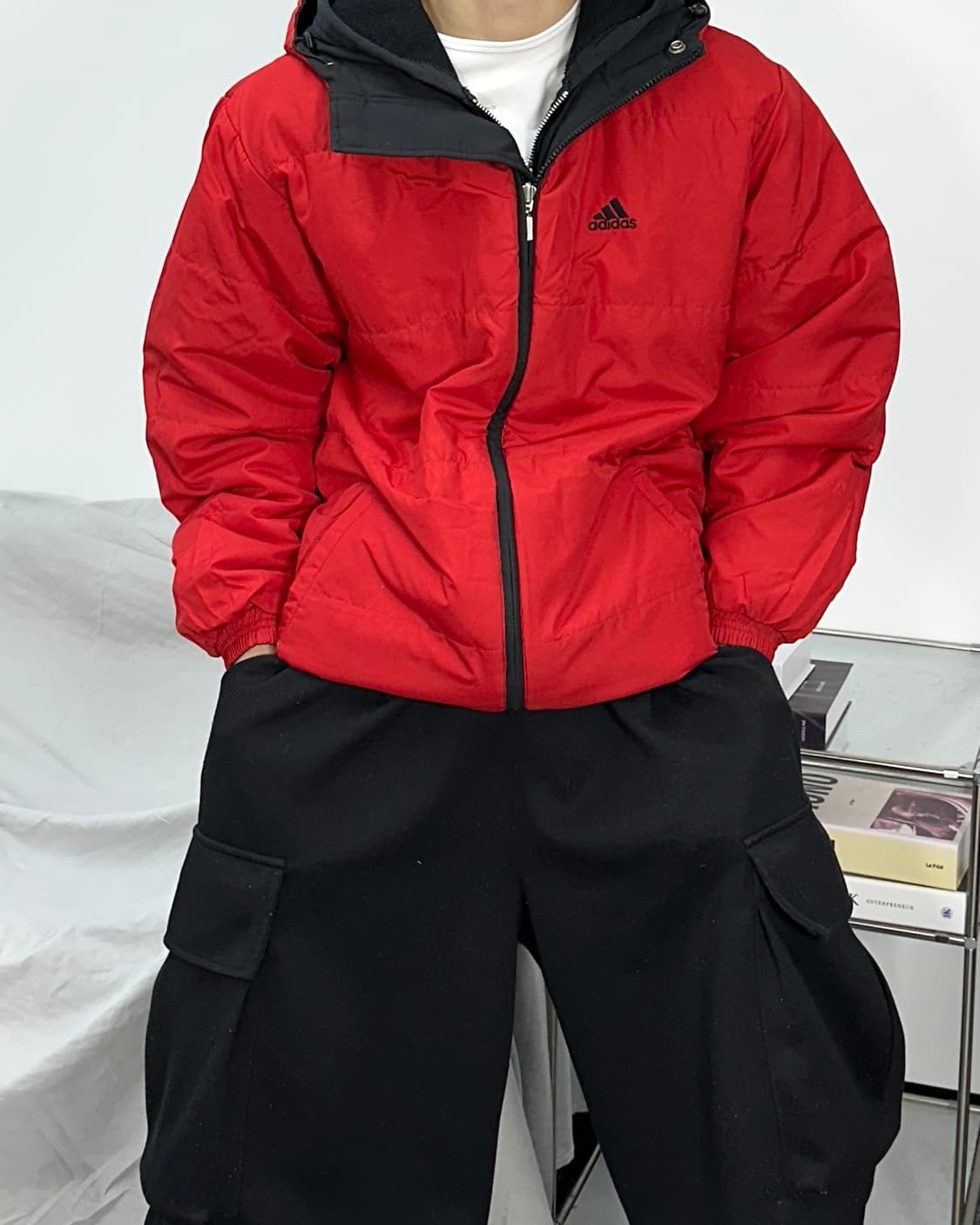 아디다스 블랙 레드 리버시블 빅로고 후디 점퍼 95 상품이미지2