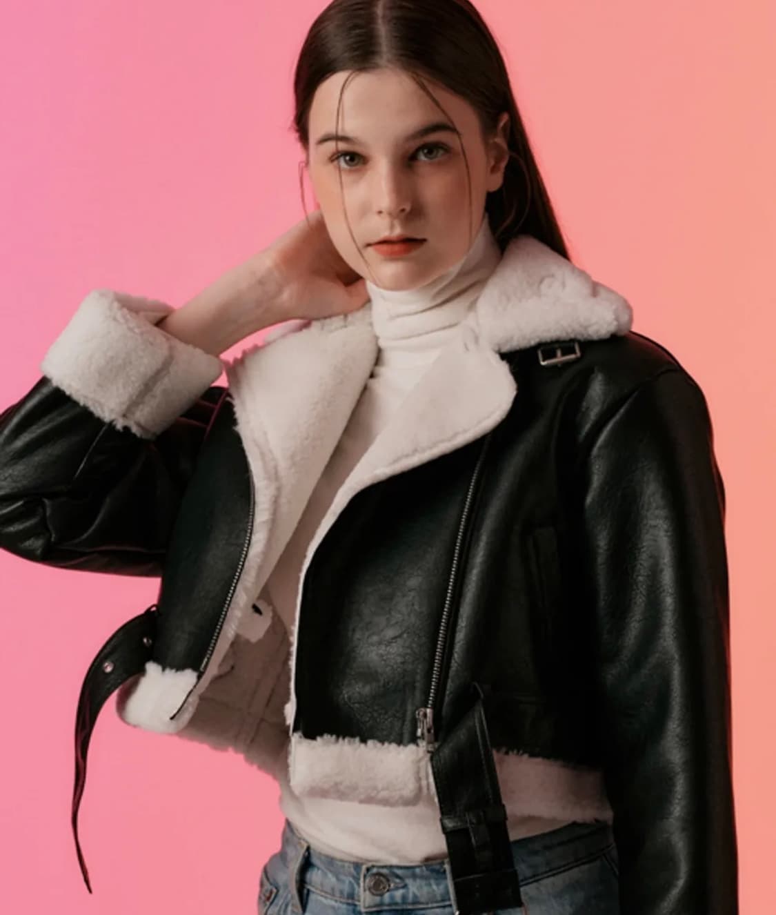 콜릿 크랙 크롭 덤블 무스탕 양털 플리스 자켓 무스탕 상품이미지1