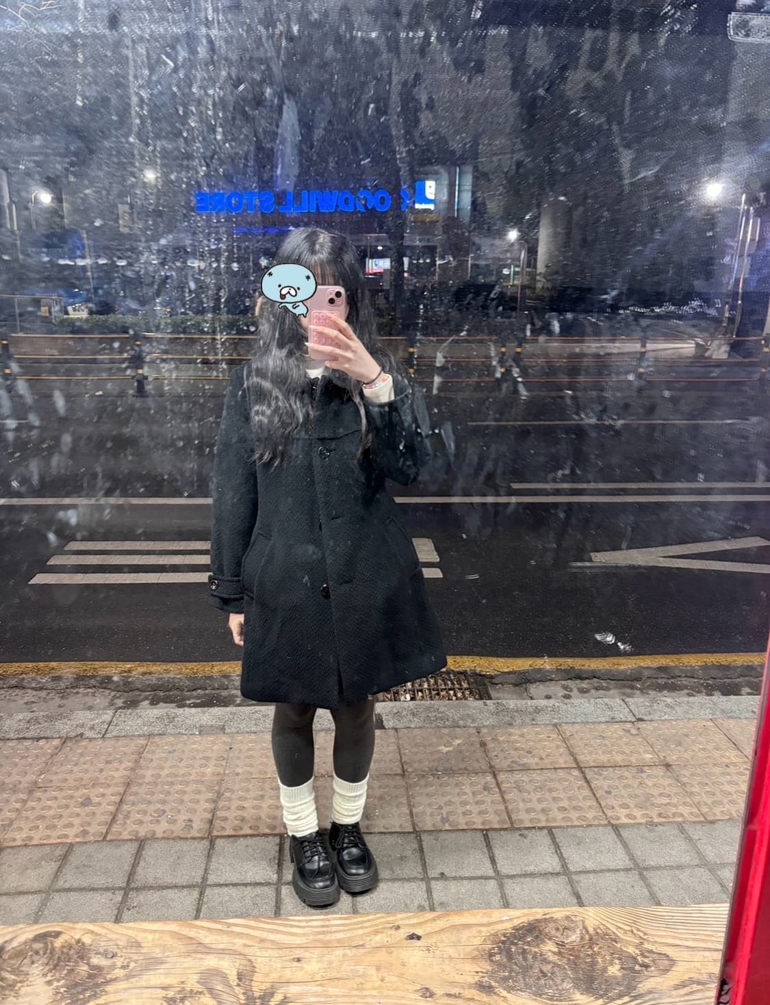 동글동글 블랙 롱코트 모리걸 빈티지 하구미 러블리 펑크 니혼진 상품이미지1