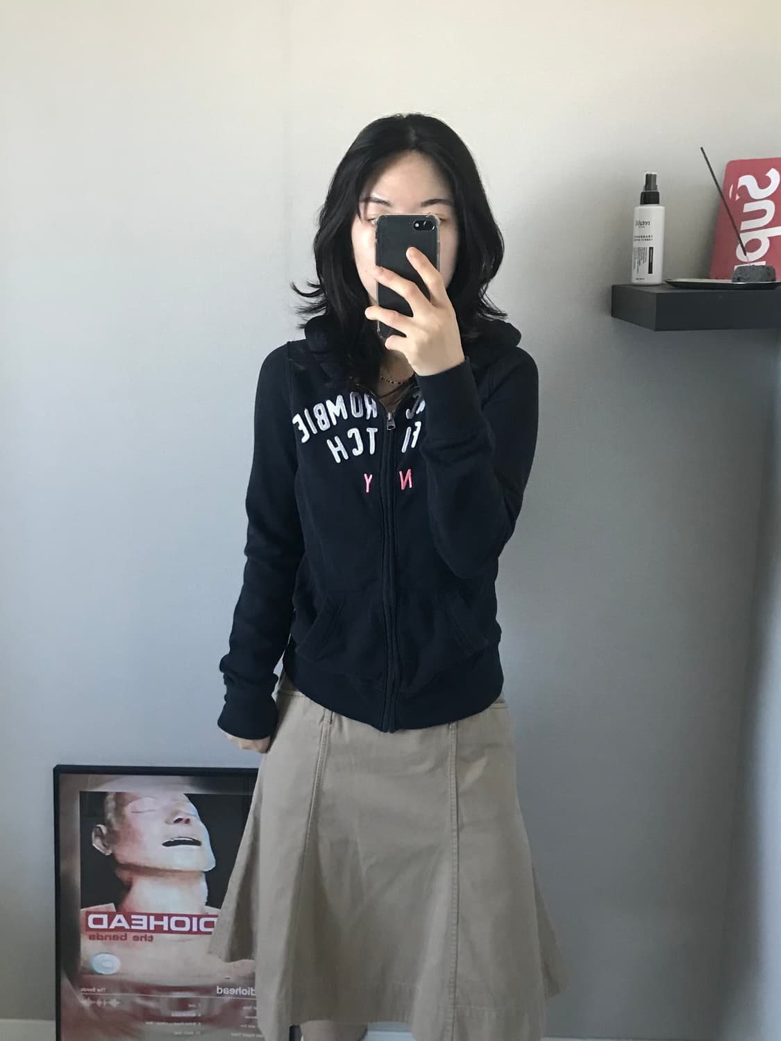 아베크롬비 중앙 자수 로고 블랙 후드집업 상품이미지1