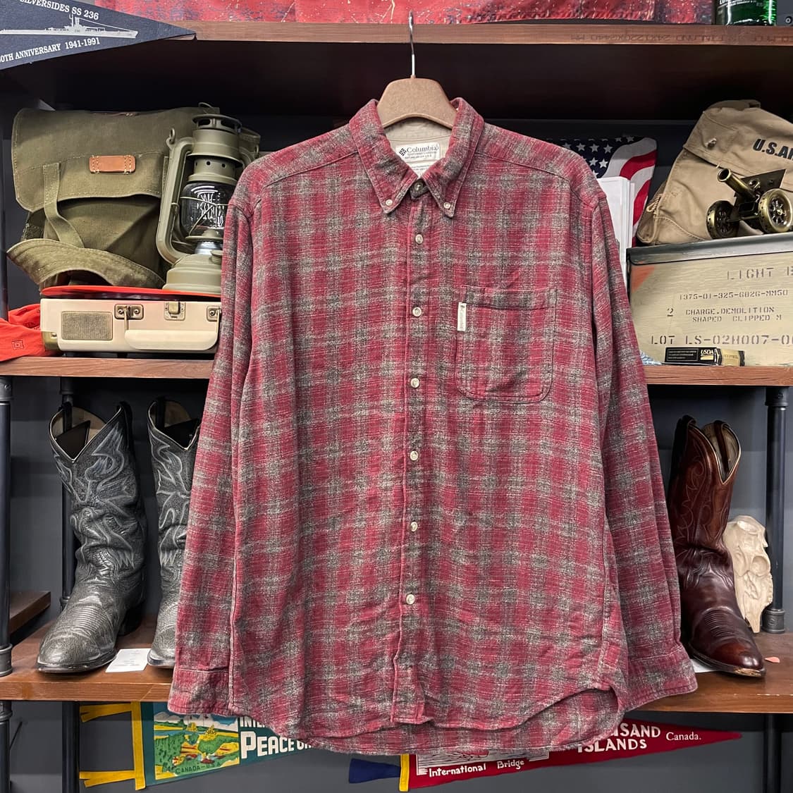 90s 컬럼비아 플란넬 체크 포켓 셔츠 상품이미지1