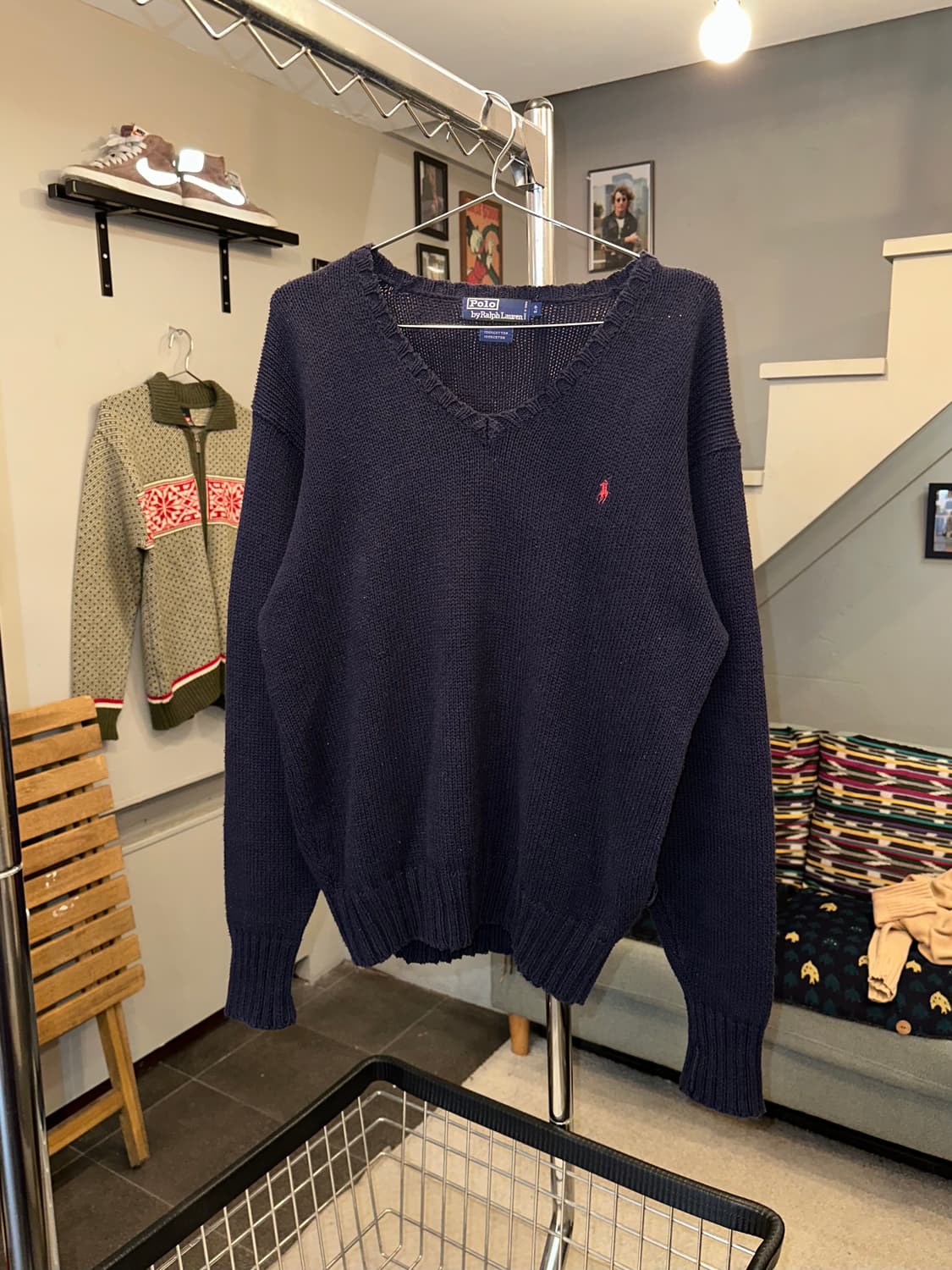 90’s Polo Ralph Lauren v-neck logo knit 상품이미지4