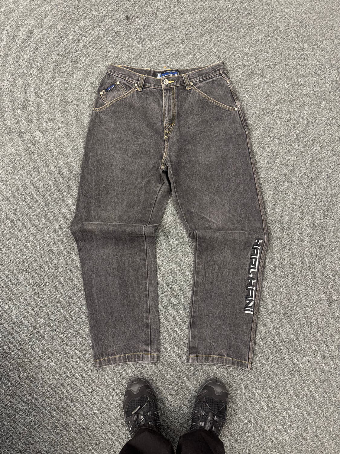 칼카니 빈티지 Y2K 자수 포인트 흑청 힙합팬츠 상품이미지1