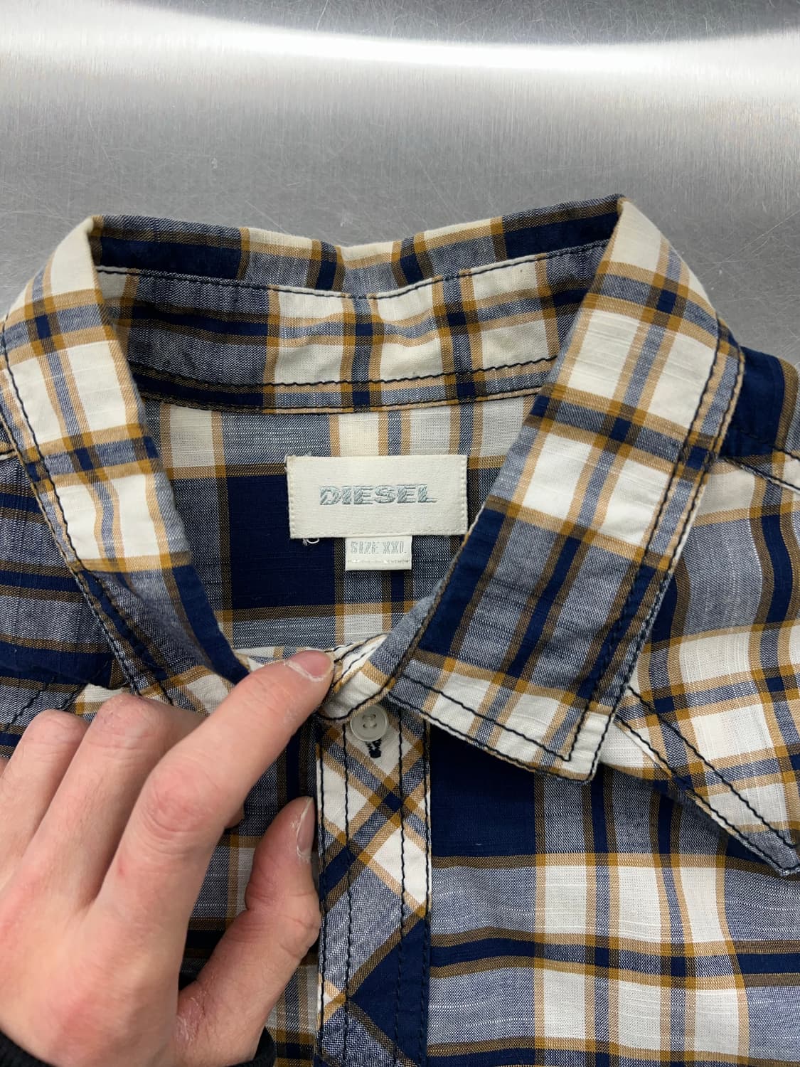 디젤 블루 트윈 포켓 체크 씬 코튼 셔츠 상품이미지7
