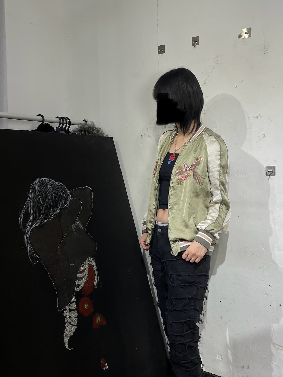 일본빈티지 사틴 자수 스카잔 오리엔탈 스카쟌 M 상품이미지4