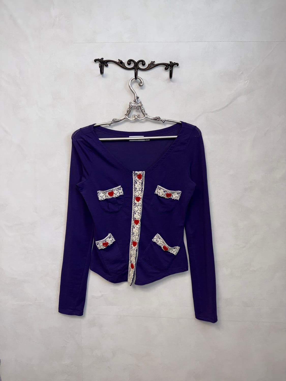 MOSCHINO purple heart button slim 가디건 상품이미지2