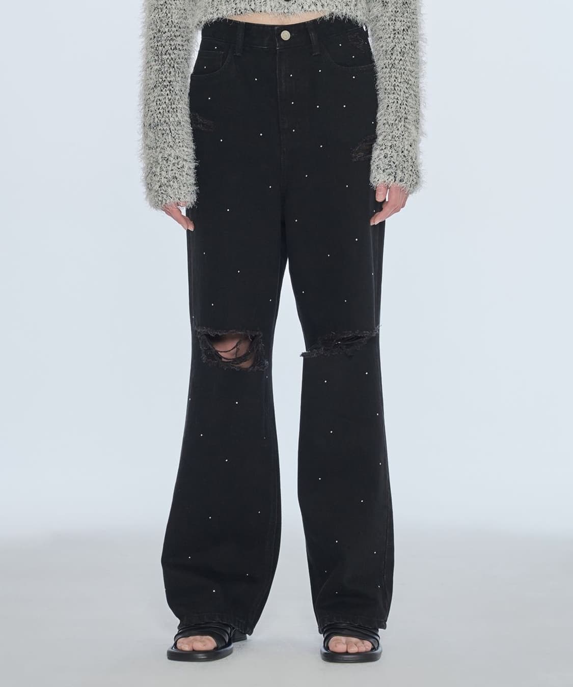 다이애그널 STUD DAMAGE DENIM PANTS (black) 상품이미지2