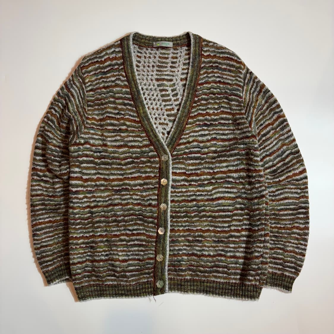 빈티지 스트라이프 패턴 브이넥 니트 가디건 상품이미지1