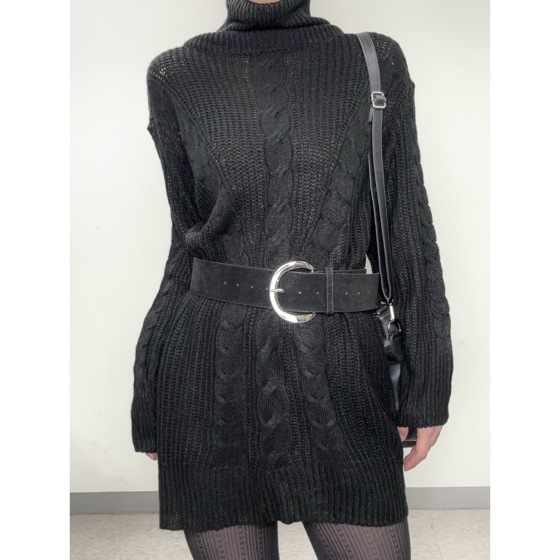 빈티지 블랙 케이블 니트 원피스 상품이미지1