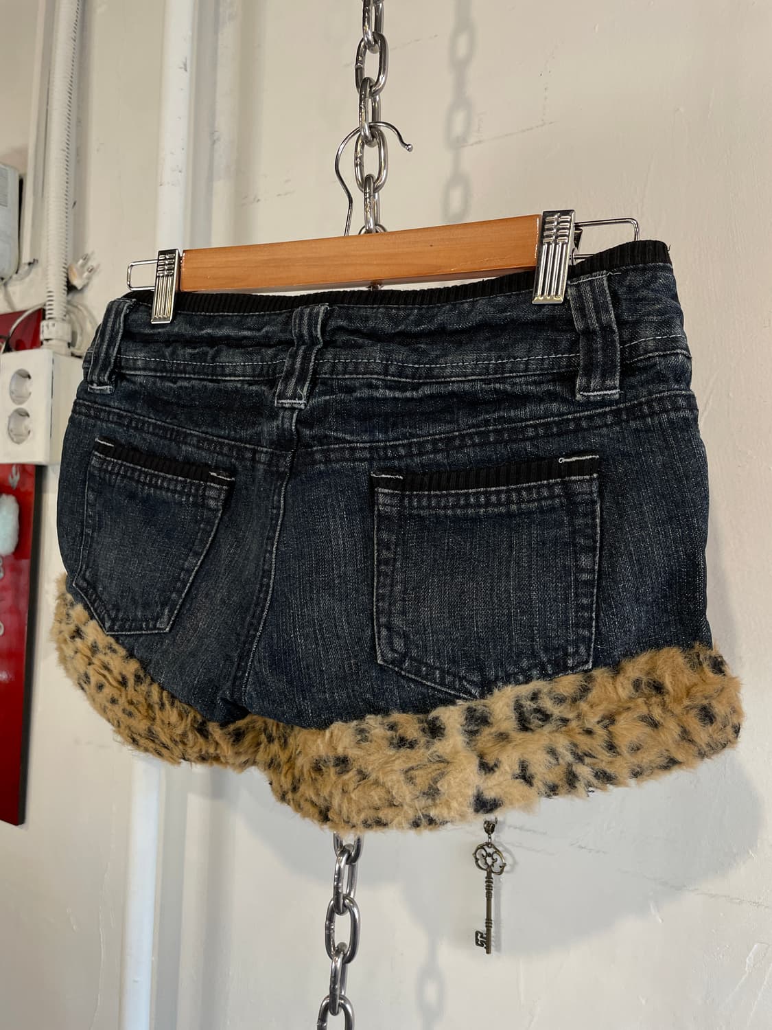 레오파드 퍼 데님 숏팬츠 갸루 상품이미지4