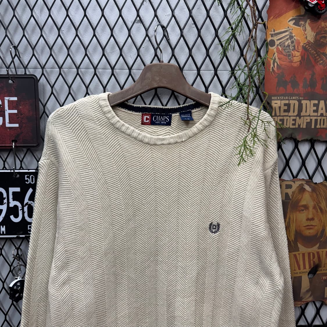 00s 챕스 헤링본 텍스쳐 코튼 니트 전면 로고 포인트 아이보리 상품이미지3