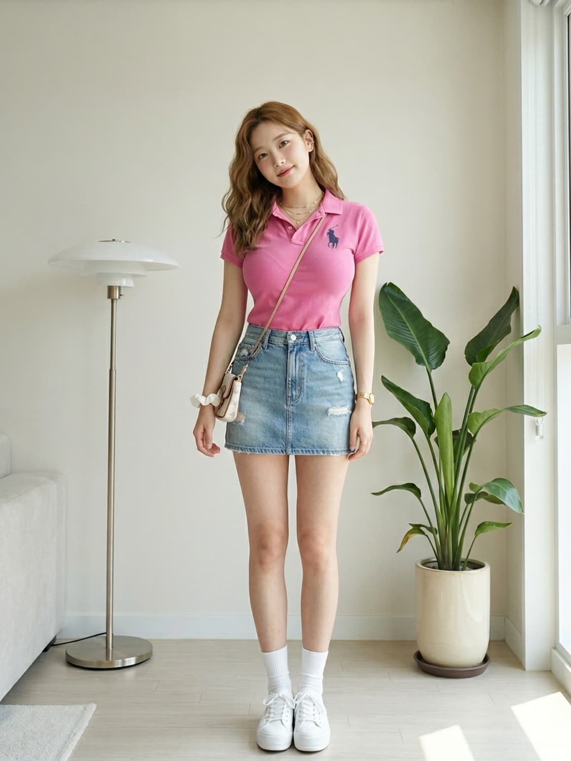 폴로 랄프로렌 핑크 빅포니 스키니핏 반팔 카라티 상품이미지1