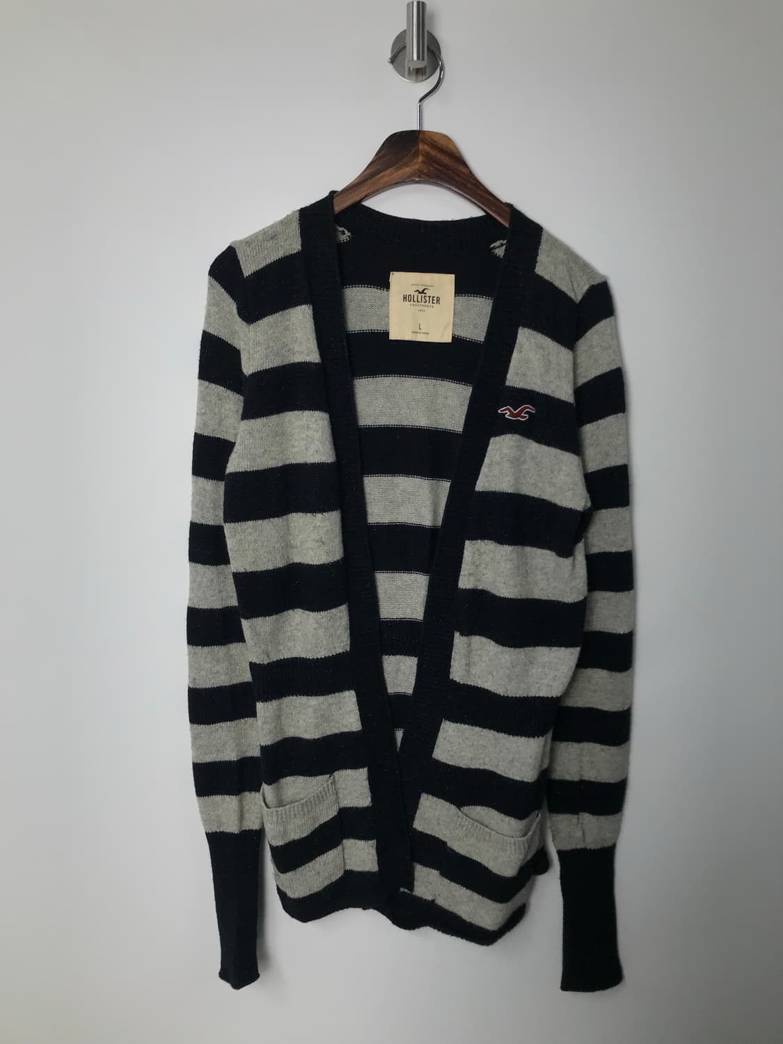 홀리스터 자수로고 단가라 니트 가디건 상품이미지2