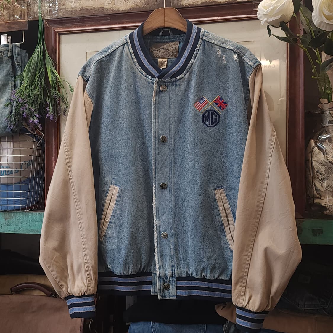 90s 빈티지 데님 바시티 자켓 연청 블루종 자켓 s 상품이미지2