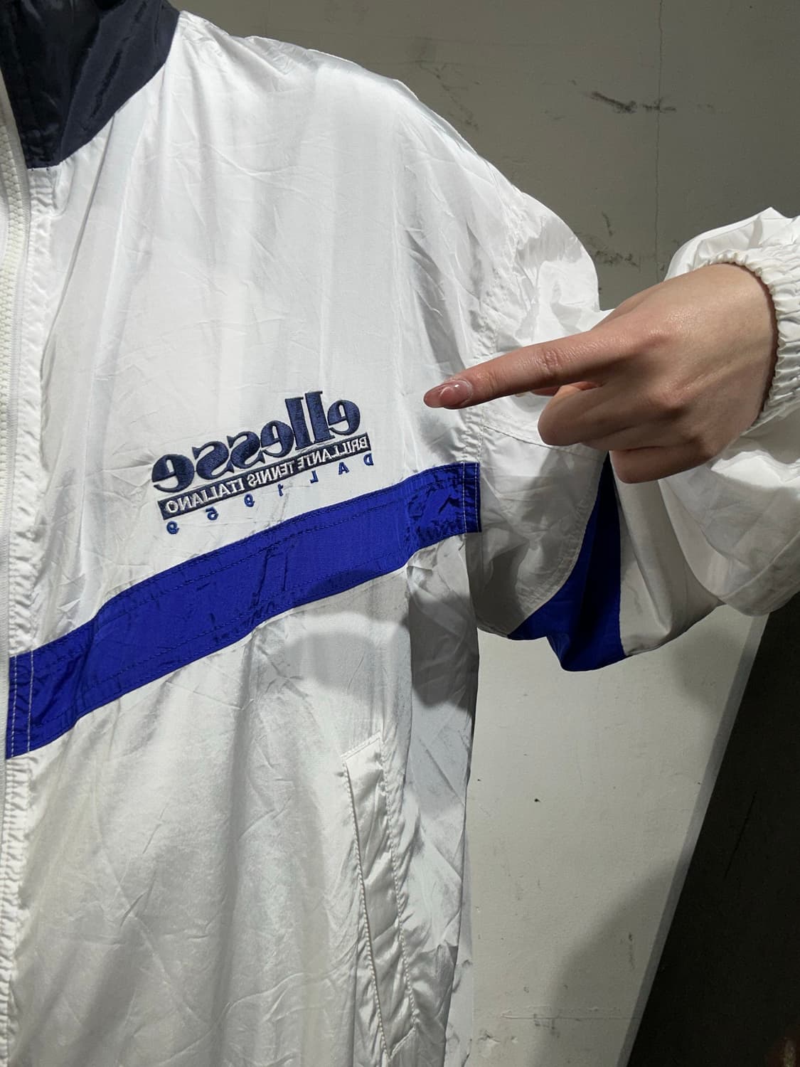 엘레쎄 올드스쿨 화이트 오버핏 바람막이 자켓 L 상품이미지4