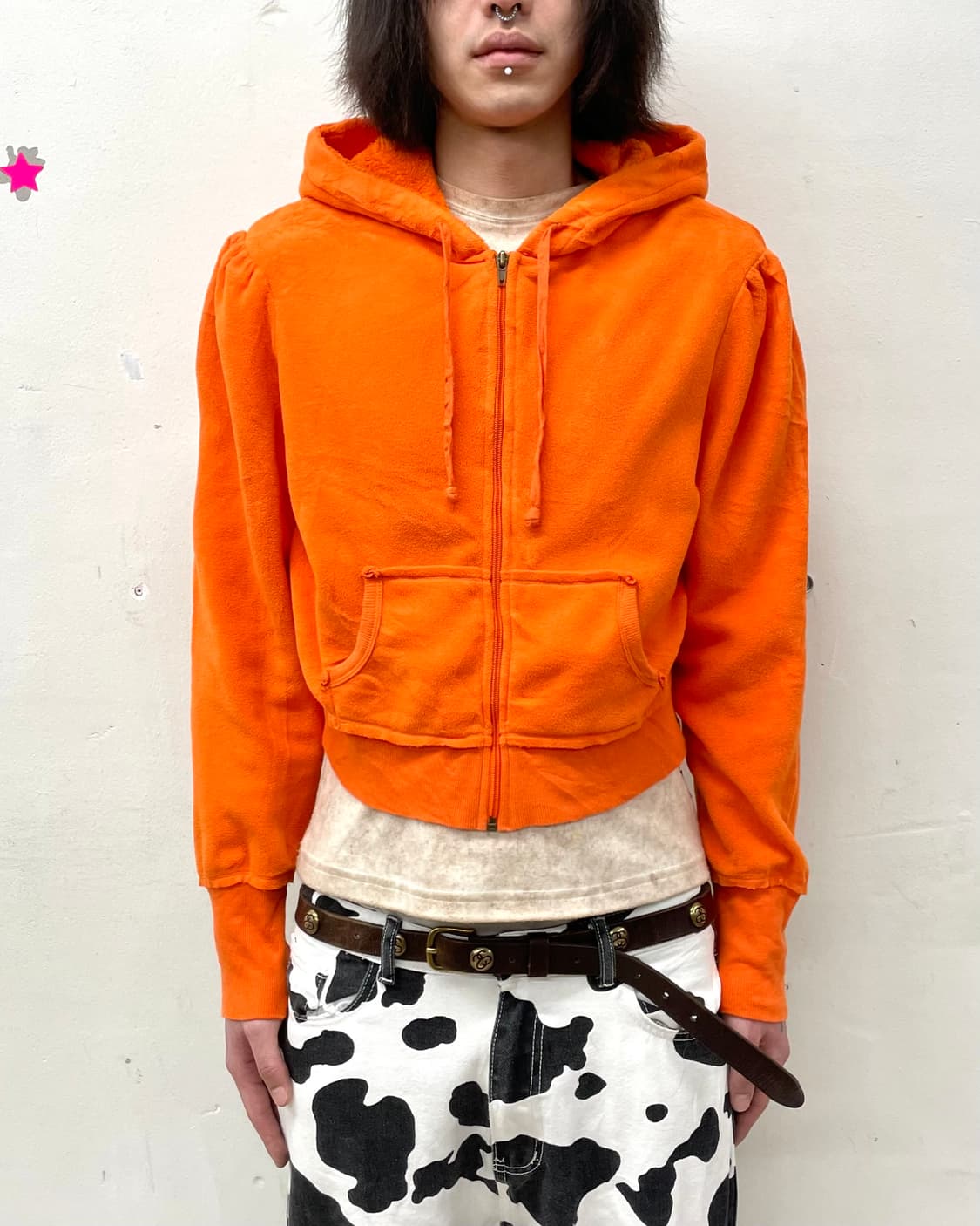 shoulder puff orange cropped hooded zip 상품이미지1