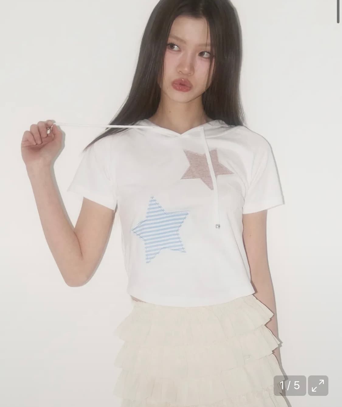 일리고 스트라이프 별패치 후드 티 화이트  상품이미지1