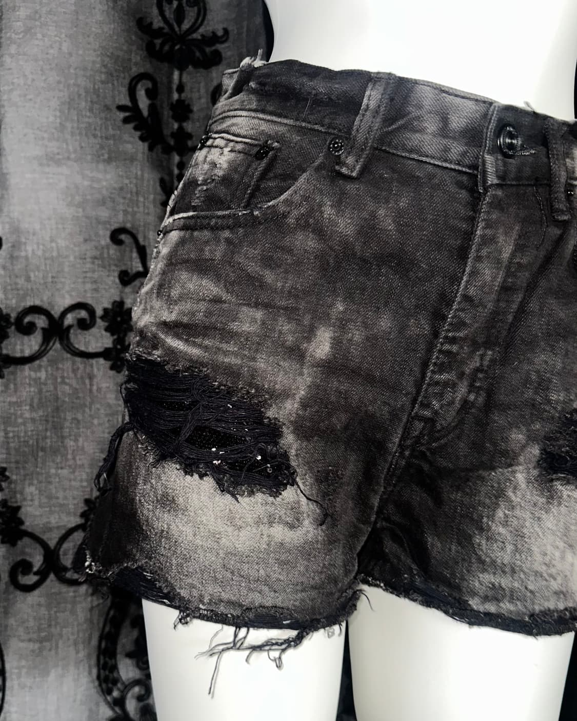 black washed ripped denim shorts 상품이미지2