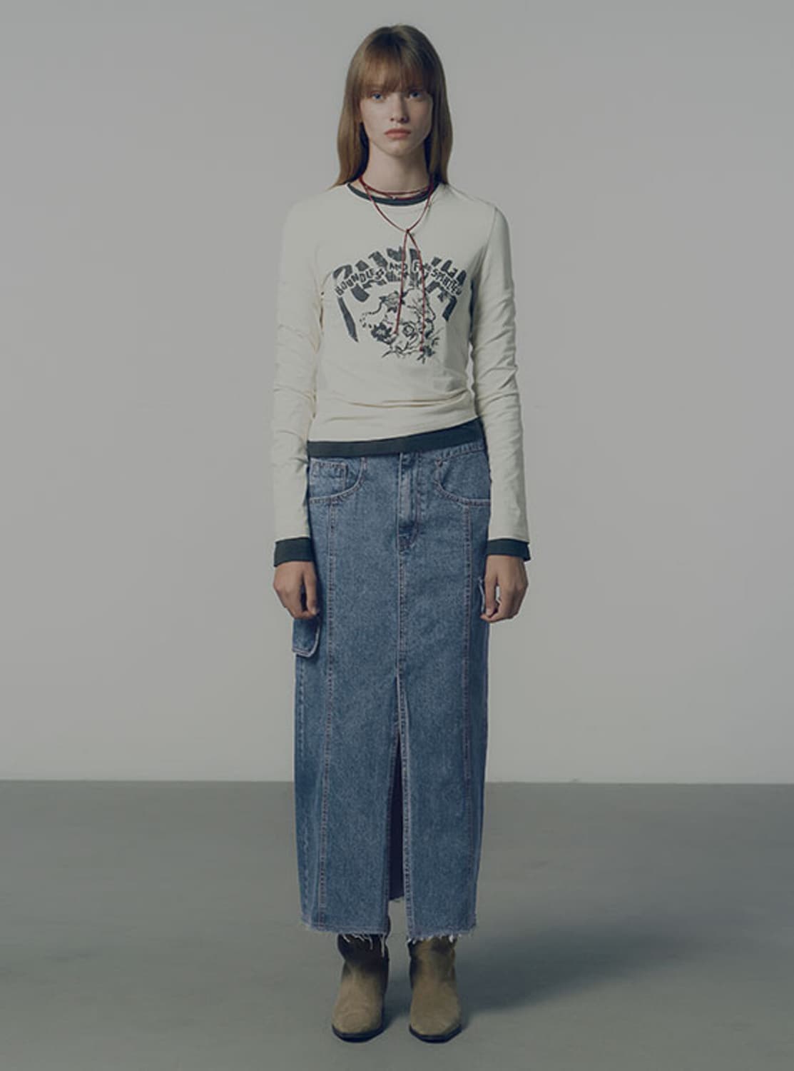 레이브 데님 롱 스커트 Denim Midi Skirt in Blue 상품이미지4