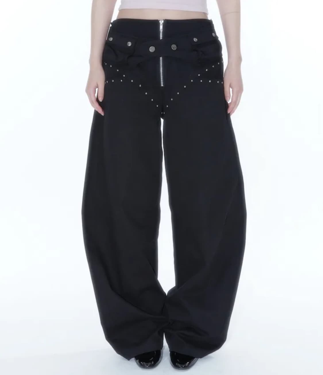 카시코 belt rivet oval pants black 상품이미지6