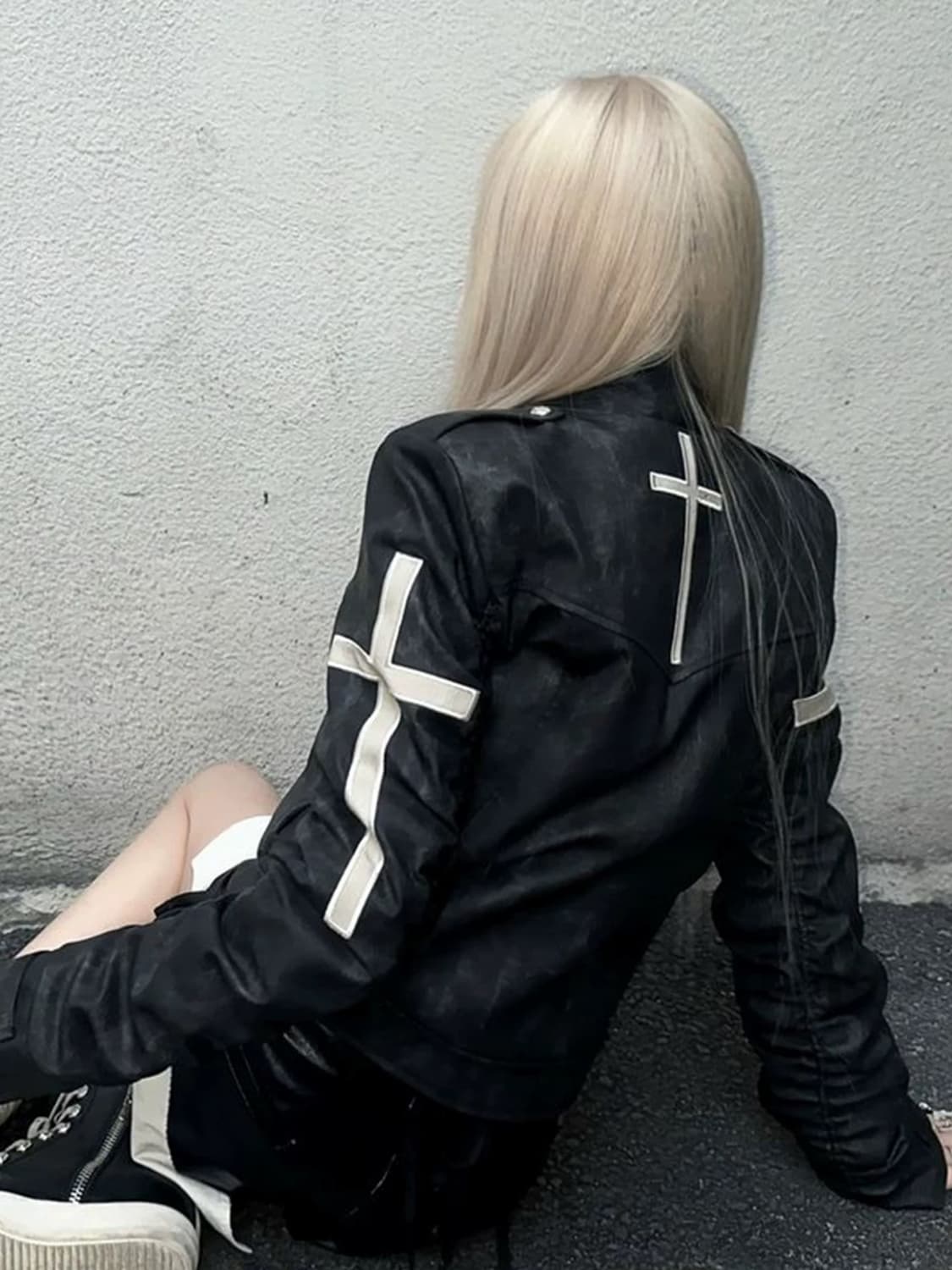 크로스 레더 바이커 자켓 상품이미지3