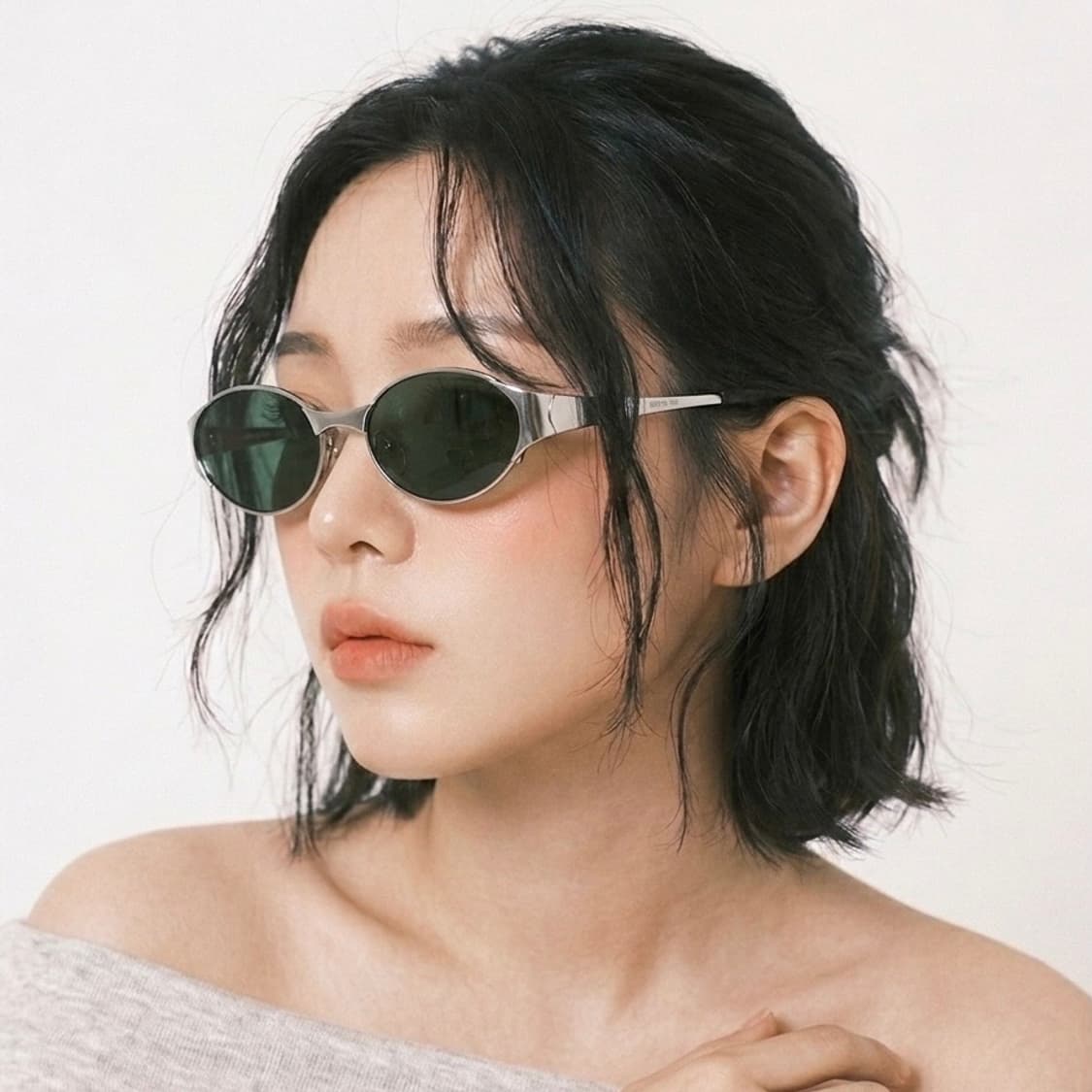 947 데드스탁 실버 y2k 오벌 고글 스포츠 선글라스 실버 메탈 상품이미지1