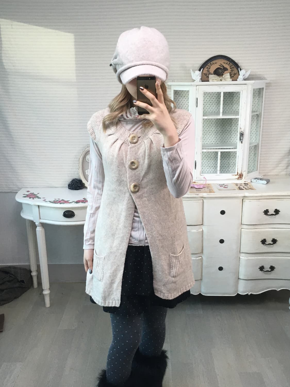 Set)오트밀 레이어드가디건 + 핑크베이지 레이스 폴라 상품이미지1