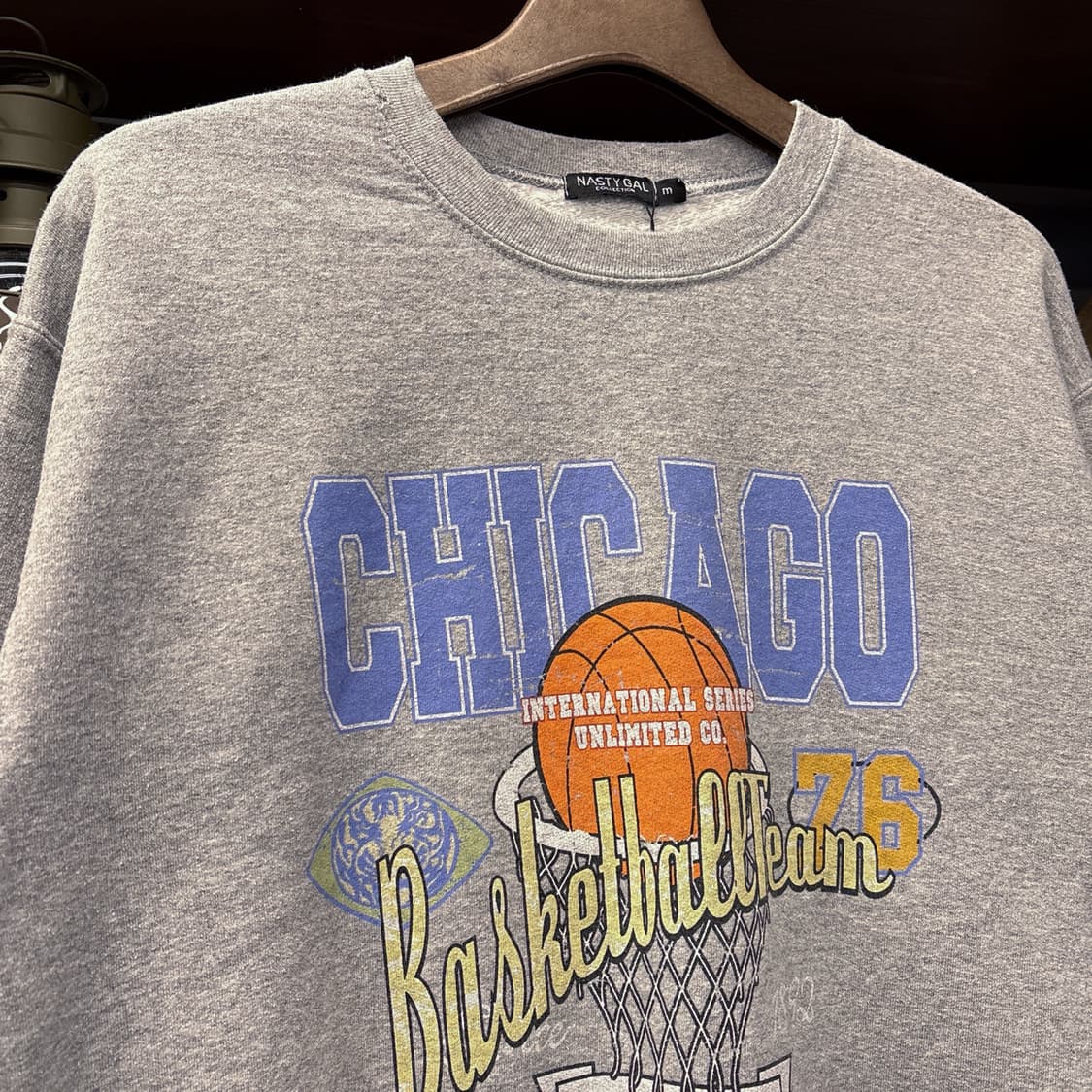 빈티지 바스켓볼 프린팅 크루넥 스웻셔츠 보카시 그레이 N788 상품이미지3