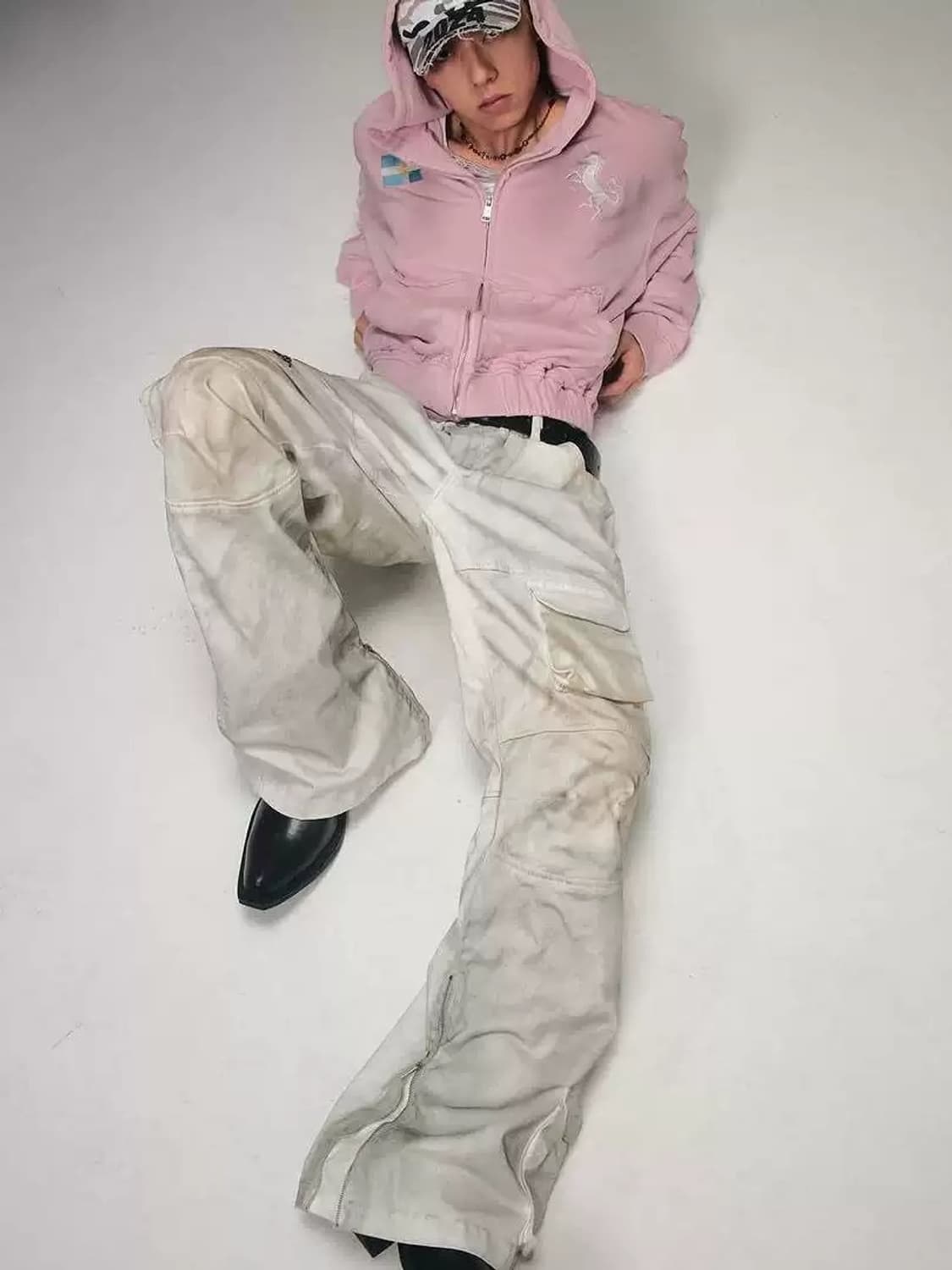 빈티지 워시 핑크 후드집업 상품이미지3