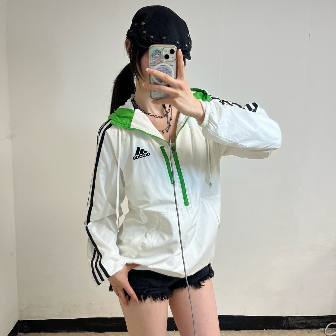 Adidas White & Green Accent Anorak 상품이미지2