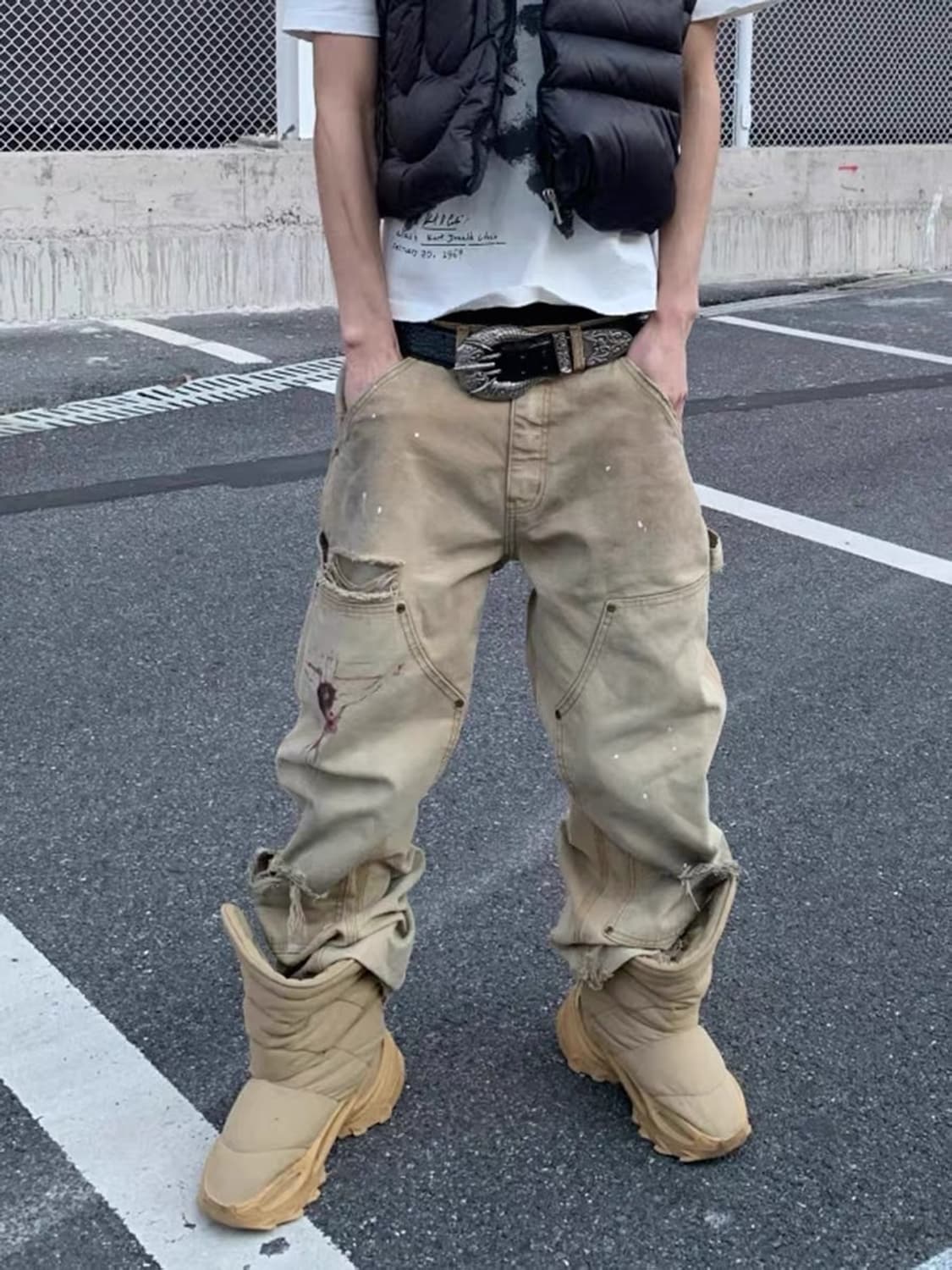 Vintage mood double knee dirty pants 상품이미지6